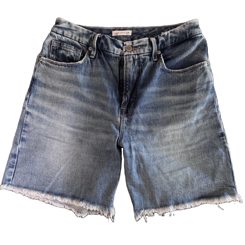 Good American Good‎ Icon Shorts Bermuda 90s Blue Denim Distressed 6/28(30)